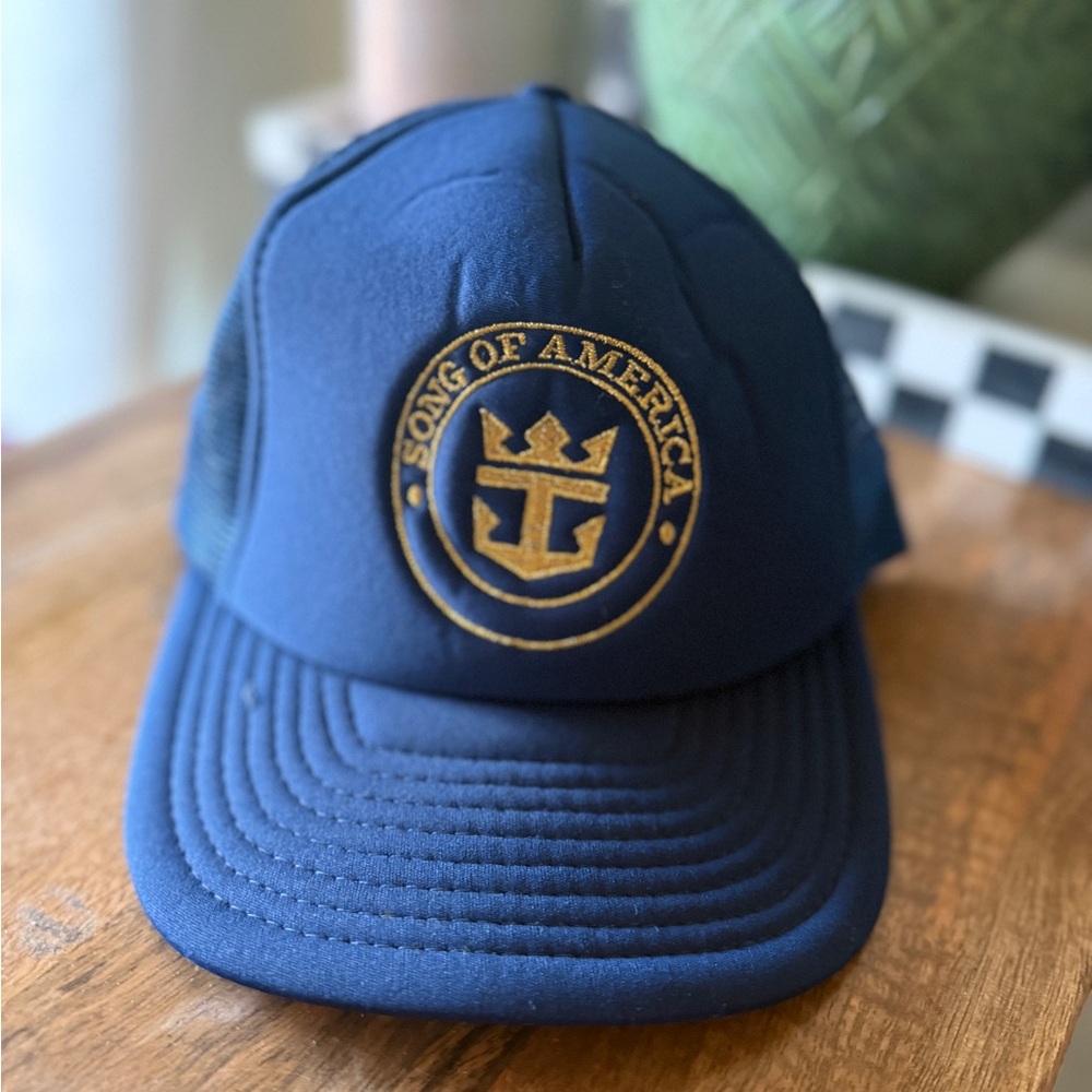 Vintage 80s Song of america Cruise Ship Blue Mesh gold Embroidered Trucker hat